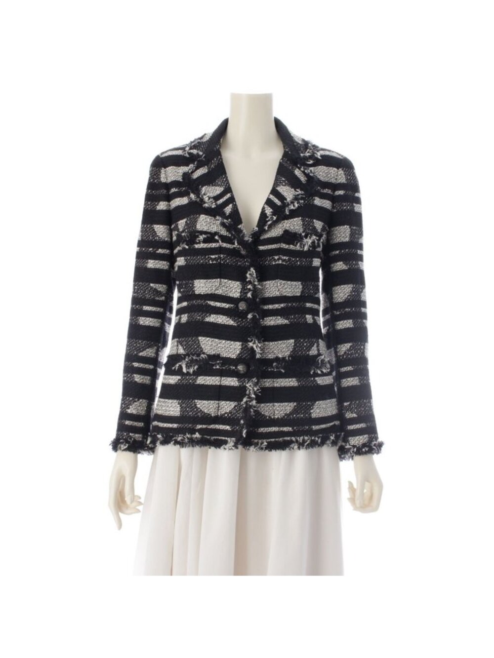 Chanel 08P Tweed Lion Button Jacket Black White 38